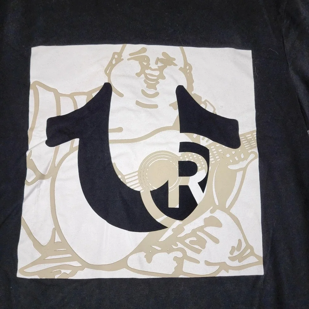 True Religion Mens Monotone HS Buddha Tee Jet‎ Black Graphic T-Shirt 107313 M